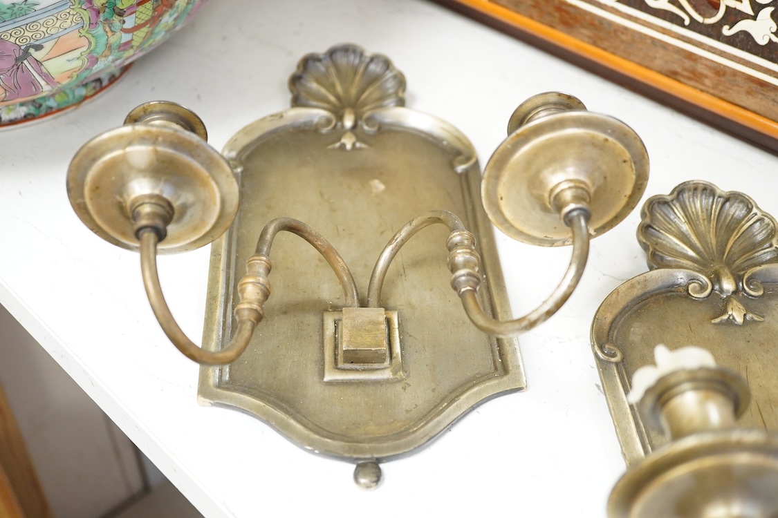A pair of two branch metal wall sconces, in 18th century style, 30cm high